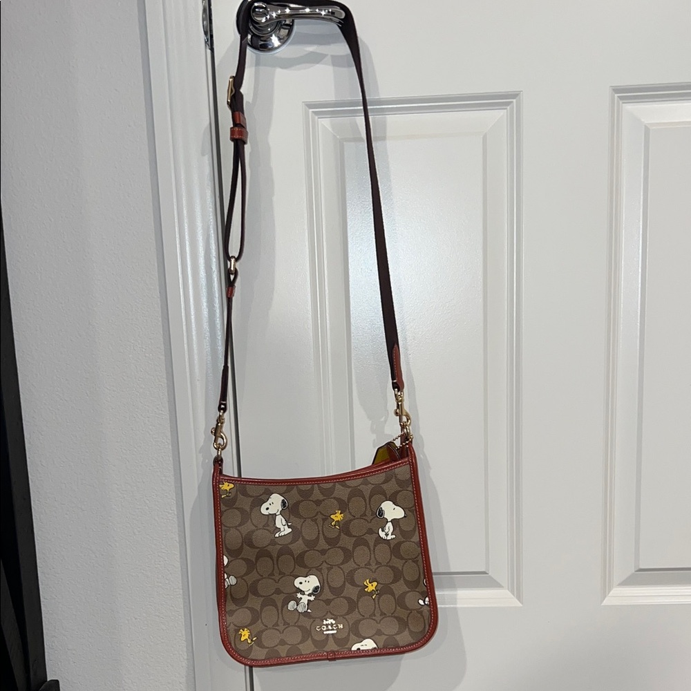 Coach Brown and Red Snoopy Crossbody Bag